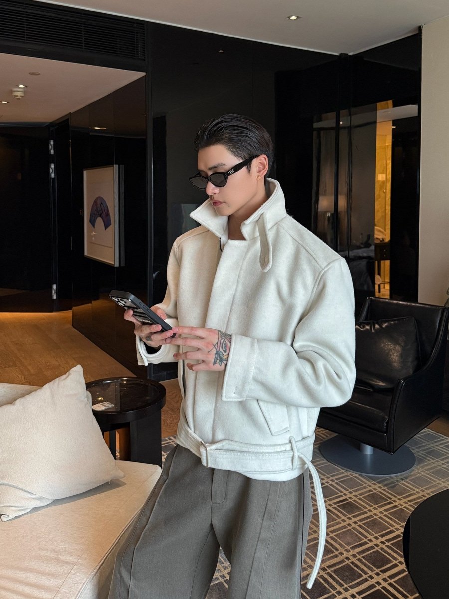 30％ウールミックス メランジ スタンドカラーショートジャケット