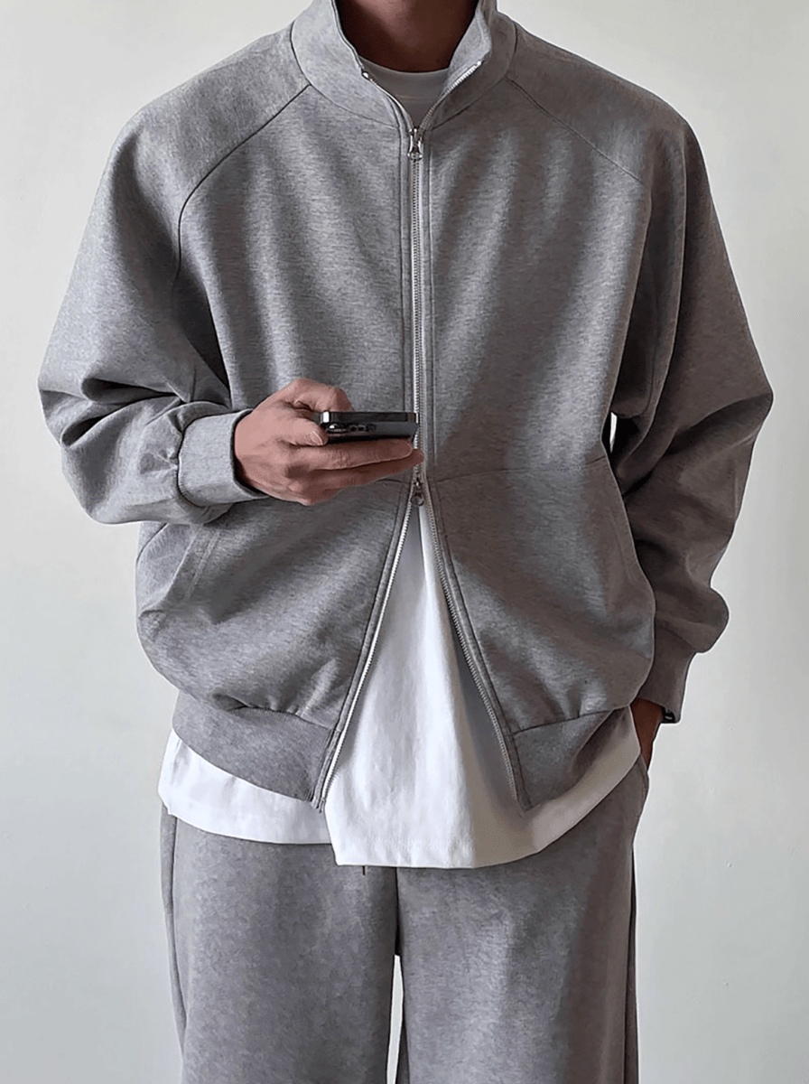 ミニマルジップアップオーバースウェットジャケット