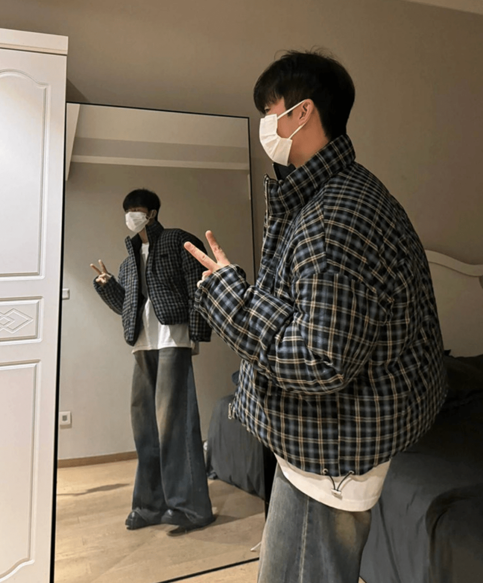 リバーシブルチェックスタンドパデッドジャケット